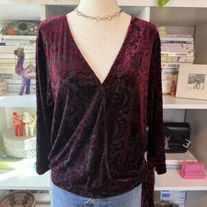 Veronica M. Vintage 90s Whimsygoth Goth Velvet Wrap Front Tie Blouse Wms Sz L